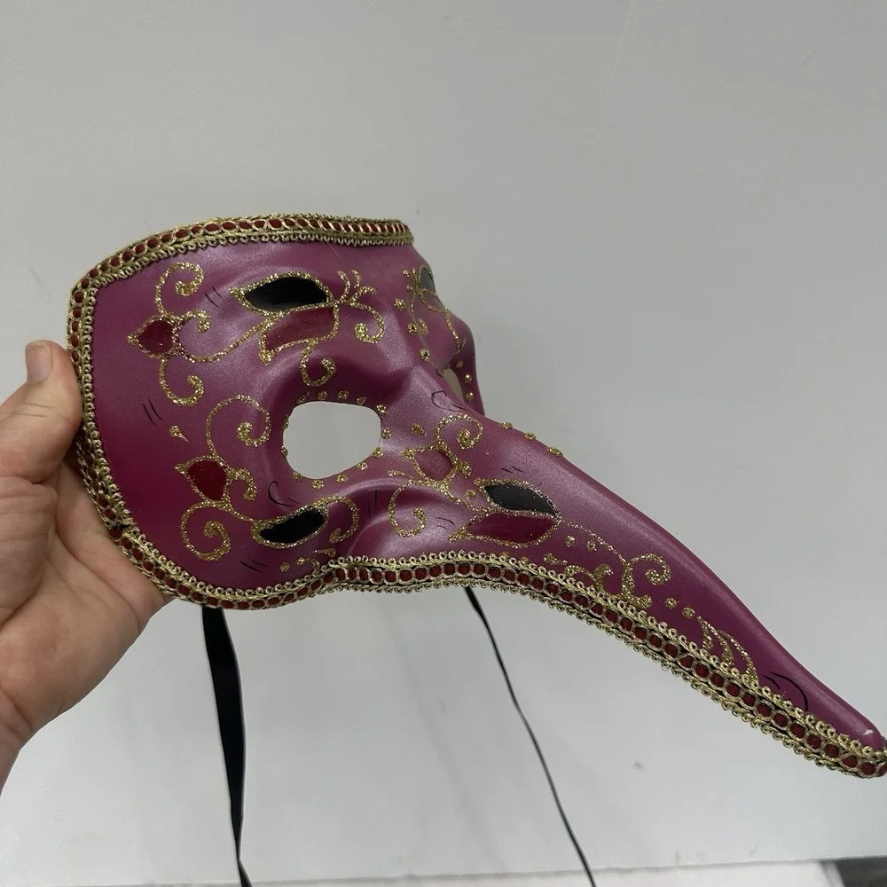 Purple Gold Venetian Mardi Gras Nose Mask MASQUERADE CARNIVAL PARTY Zanni Plague